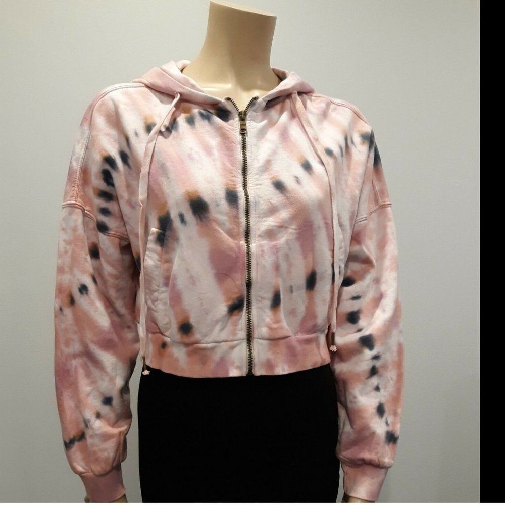 Eu YFB Cropped Hoodie Sweatshirt, Pink Tie Dye Zip Up sz Large - Picture 1 of 7